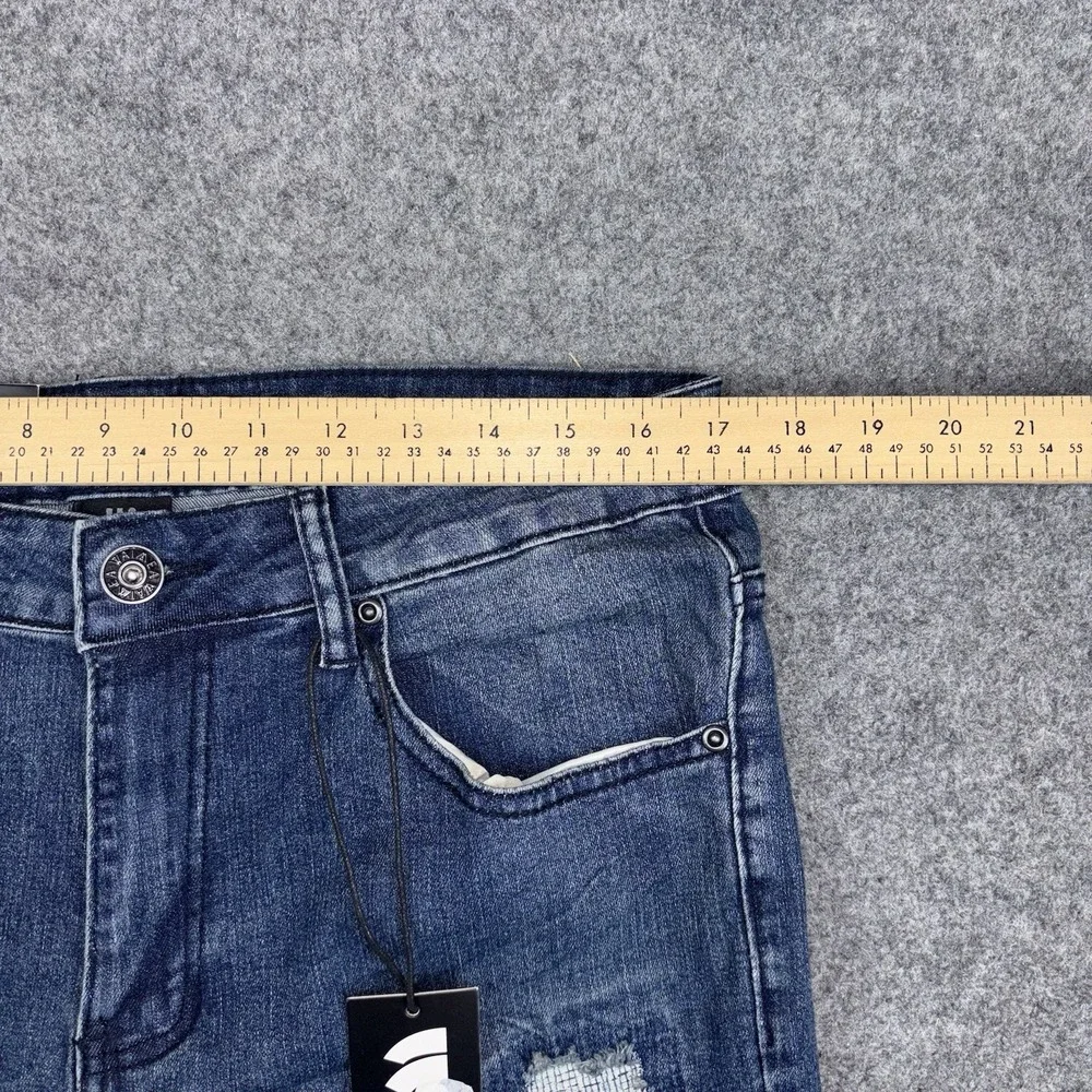 Waimea Jeans Mens 34x32 Skinny Fit Distressed Ripped Stretch Indigo Blue Denim